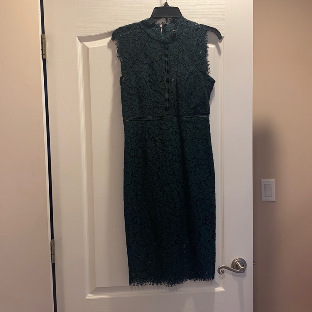 Bardot Lace Panel Dress in Forest
